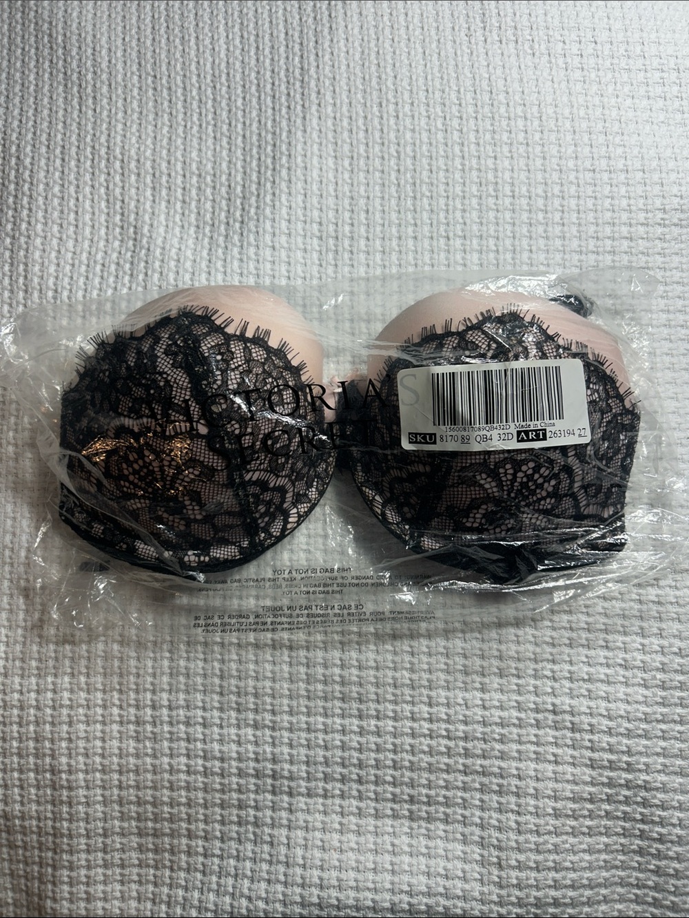 Victoria's Secret Blush and Black Lace Strapless Push-Up Bra